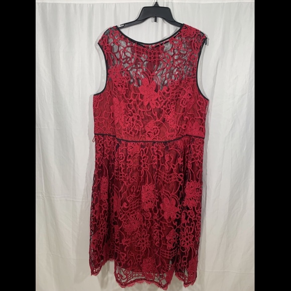 NWOT Adrianna Papell Kahlo Flare Lace Dress, 20W, Red - Picture 5 of 12